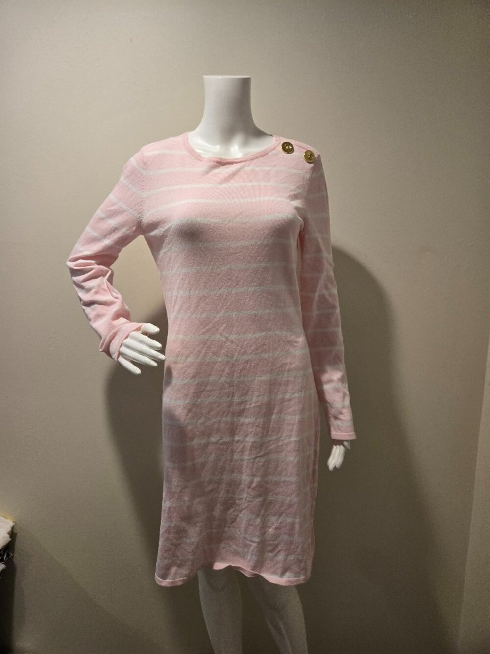 Sail to Sable Pink White Striped Long Sleeved Dress S